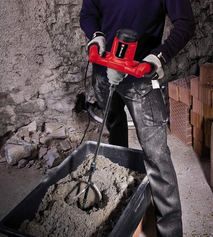 Einhell Farb-Mörtelrührer TC-MX 1400-2 E (1400 W, 0-780 1/min Drehzahl, M14 Rühreraufnahme, Drehzahlelektronik, Aluminium-Getriebegehäuse, inkl. Rührer), Rot